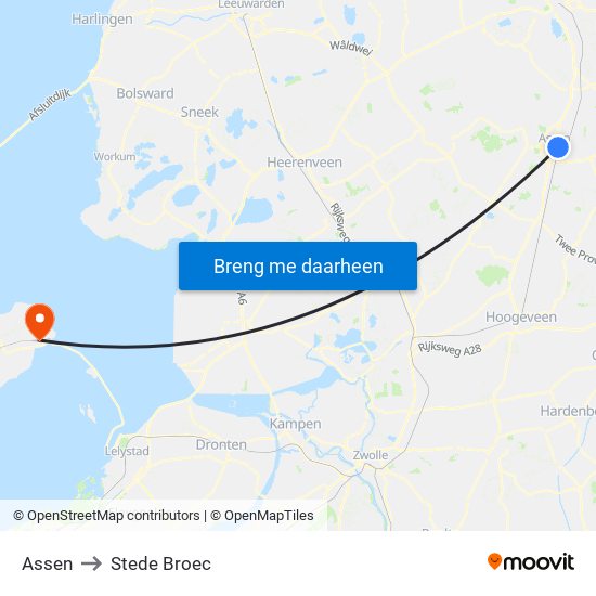 Assen to Stede Broec map