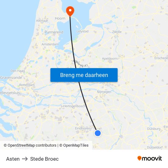 Asten to Stede Broec map