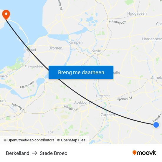 Berkelland to Stede Broec map