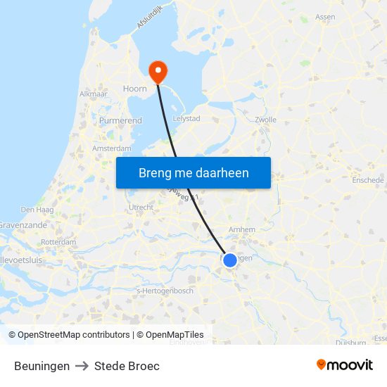 Beuningen to Stede Broec map