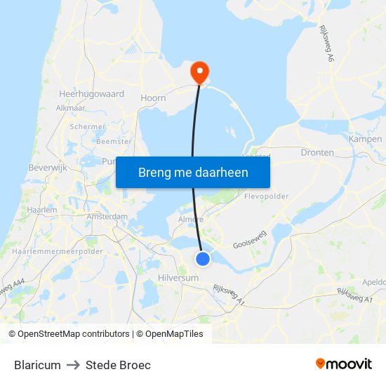 Blaricum to Stede Broec map