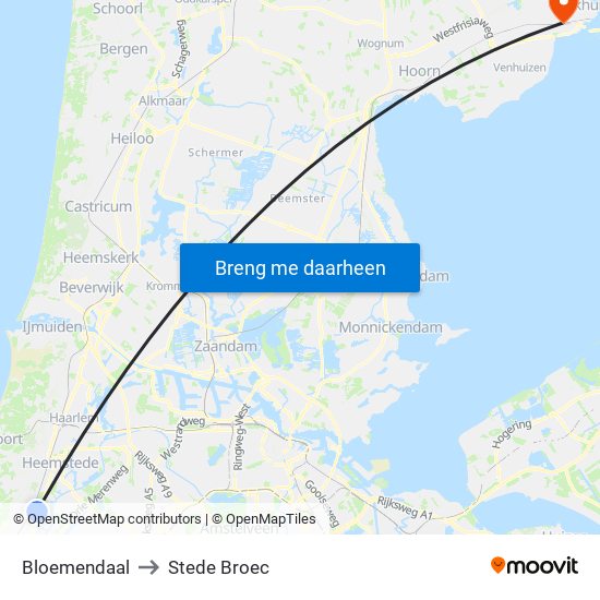 Bloemendaal to Stede Broec map