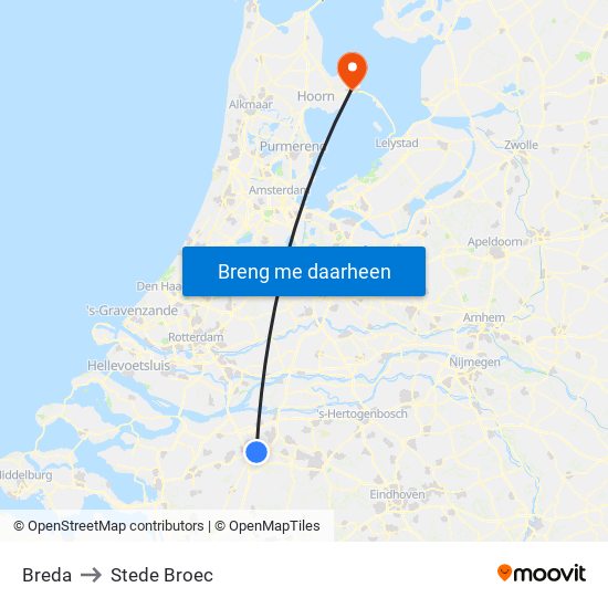 Breda to Stede Broec map