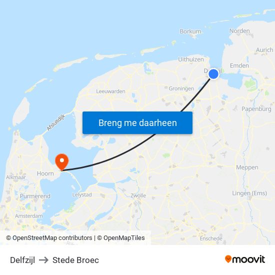 Delfzijl to Stede Broec map