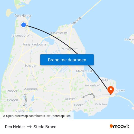 Den Helder to Stede Broec map