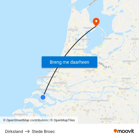 Dirksland to Stede Broec map