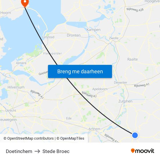Doetinchem to Stede Broec map