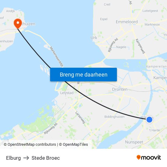 Elburg to Stede Broec map