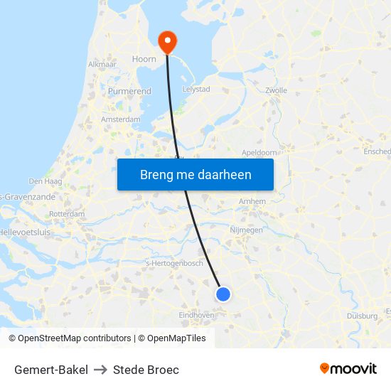 Gemert-Bakel to Stede Broec map