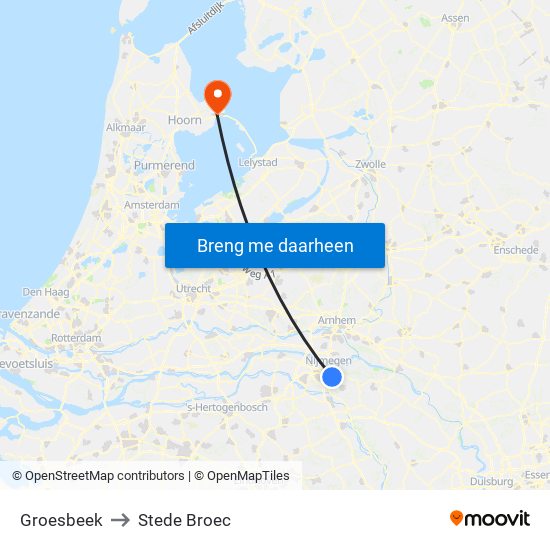 Groesbeek to Stede Broec map