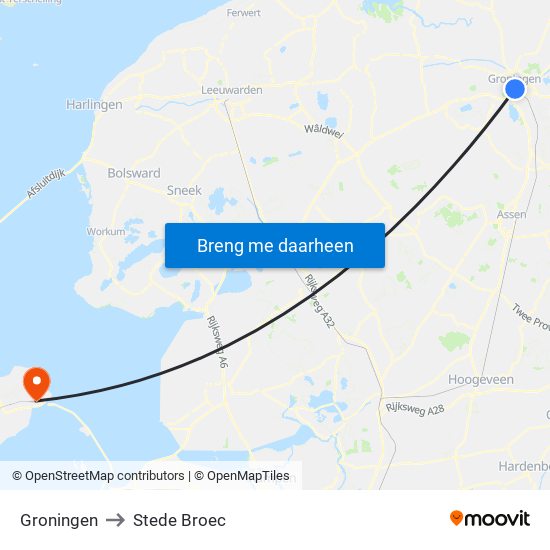 Groningen to Stede Broec map