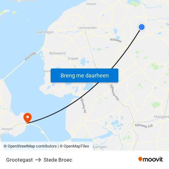 Grootegast to Stede Broec map