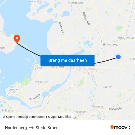 Hardenberg to Stede Broec map