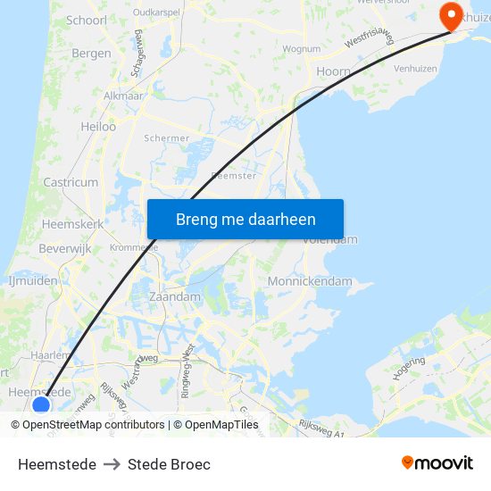 Heemstede to Stede Broec map