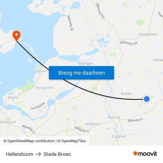 Hellendoorn to Stede Broec map