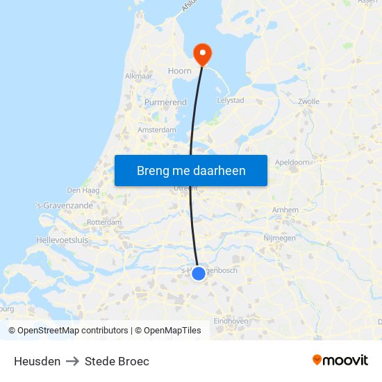 Heusden to Stede Broec map