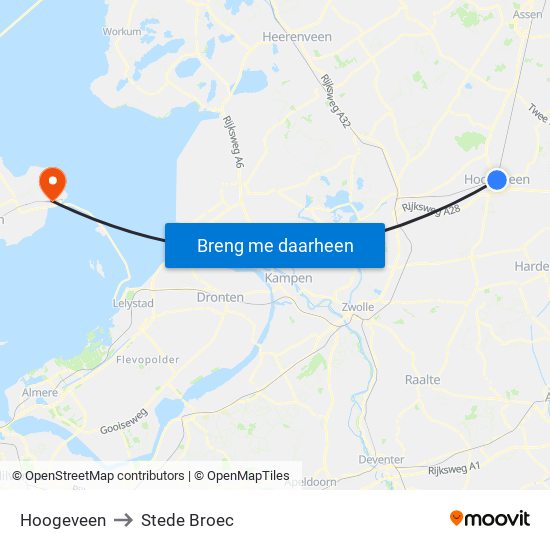 Hoogeveen to Stede Broec map