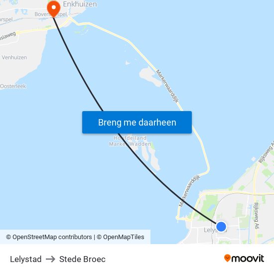 Lelystad to Stede Broec map