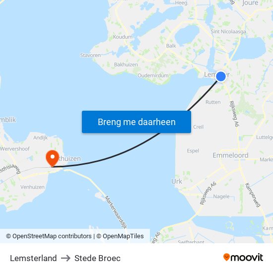 Lemsterland to Stede Broec map