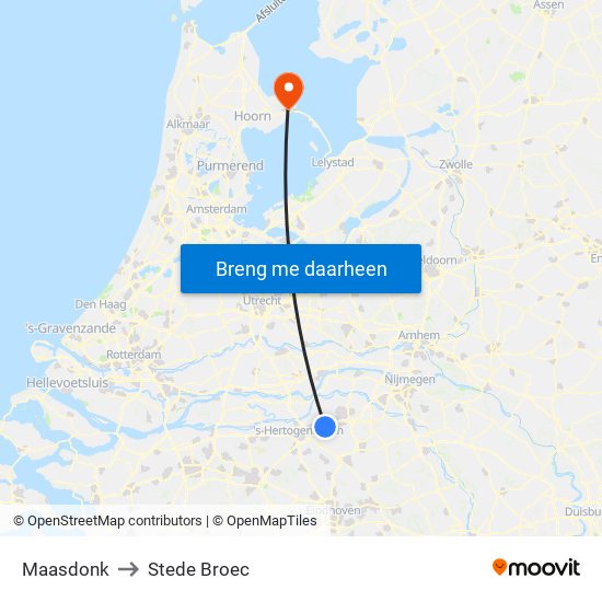 Maasdonk to Stede Broec map