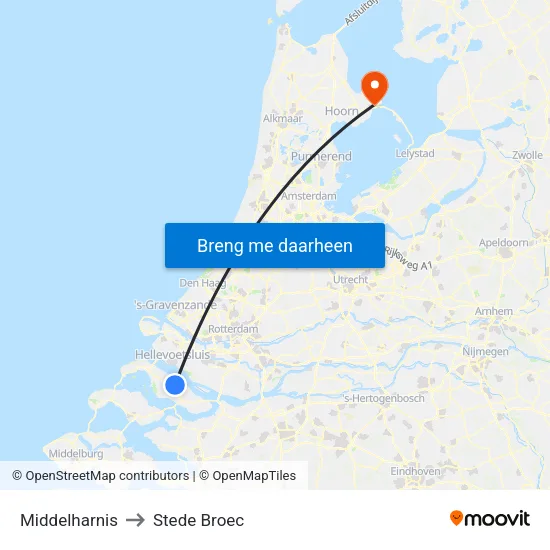 Middelharnis to Stede Broec map