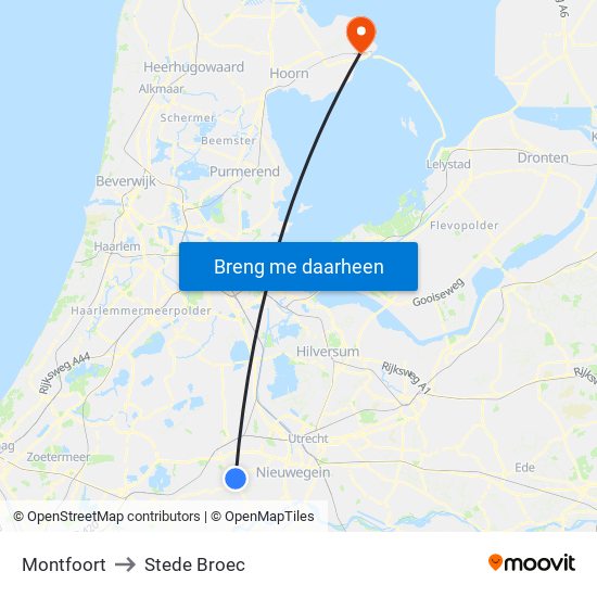 Montfoort to Stede Broec map