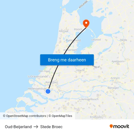 Oud-Beijerland to Stede Broec map
