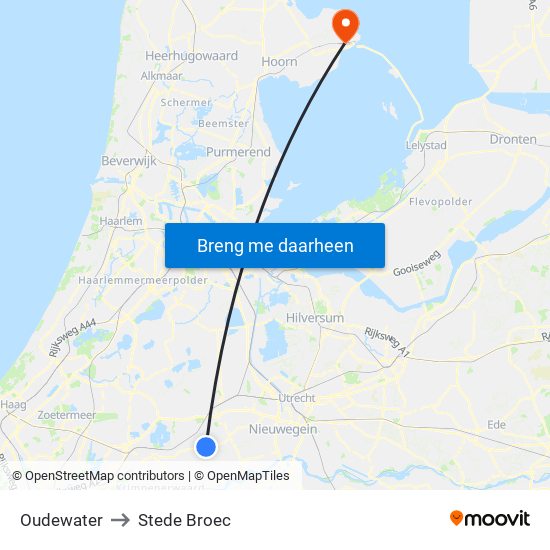 Oudewater to Stede Broec map