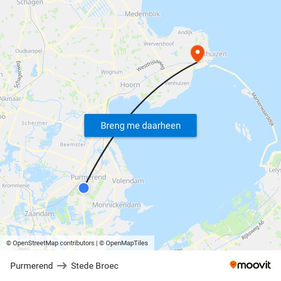 Purmerend to Stede Broec map