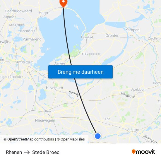 Rhenen to Stede Broec map