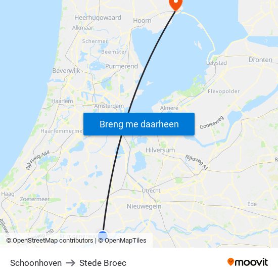 Schoonhoven to Stede Broec map