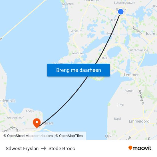 Sdwest Fryslân to Stede Broec map