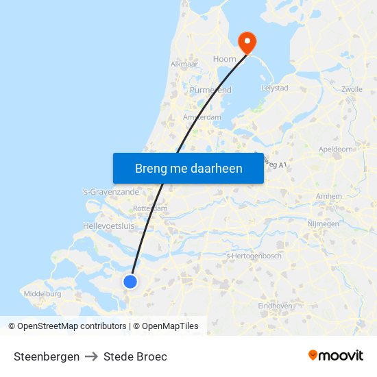 Steenbergen to Stede Broec map