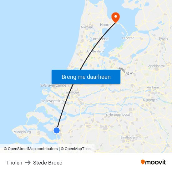 Tholen to Stede Broec map