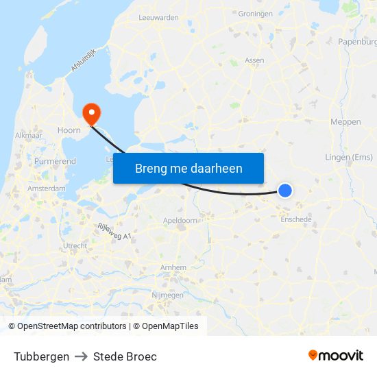Tubbergen to Stede Broec map
