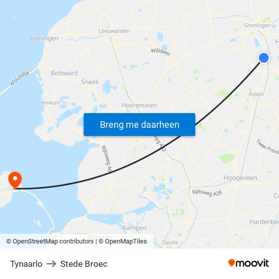 Tynaarlo to Stede Broec map