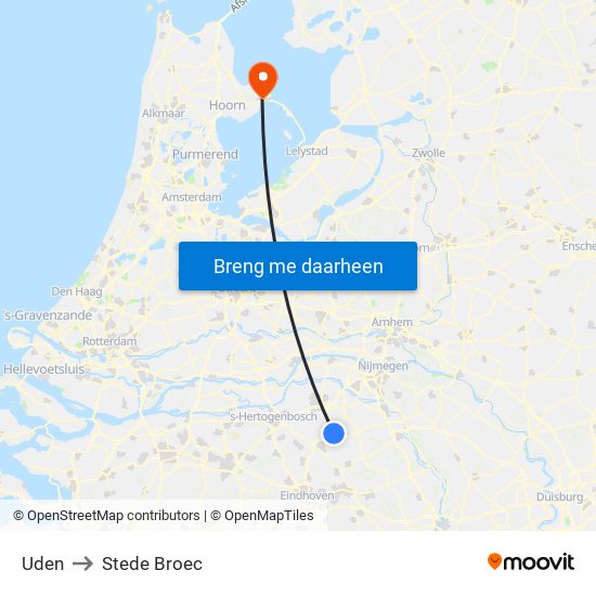 Uden to Stede Broec map