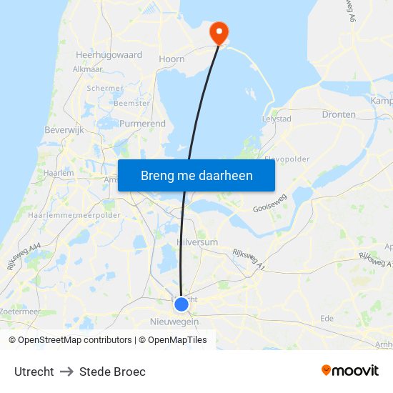 Utrecht to Stede Broec map