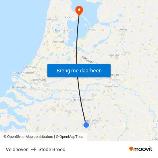 Veldhoven to Stede Broec map