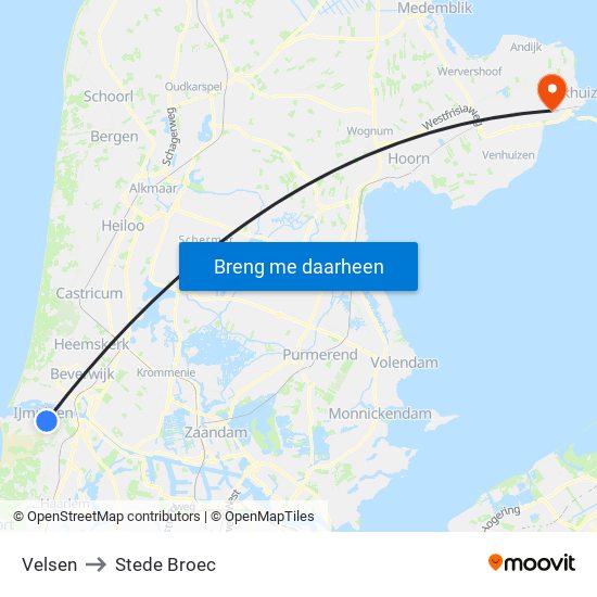 Velsen to Stede Broec map