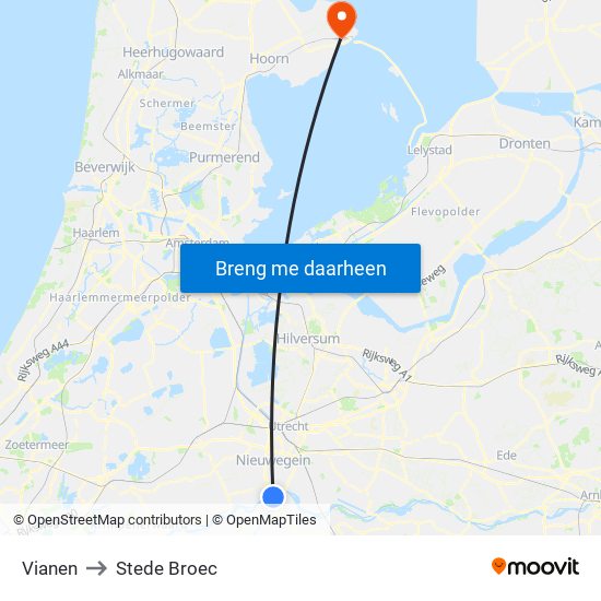 Vianen to Stede Broec map