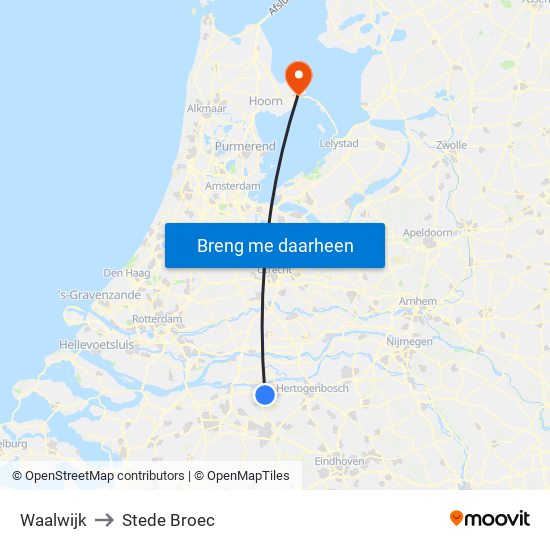 Waalwijk to Stede Broec map