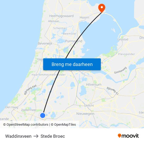 Waddinxveen to Stede Broec map