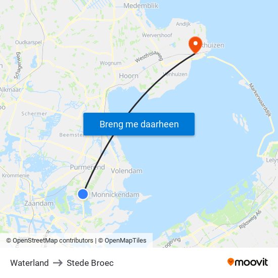 Waterland to Stede Broec map