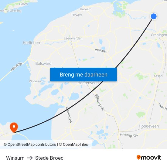 Winsum to Stede Broec map