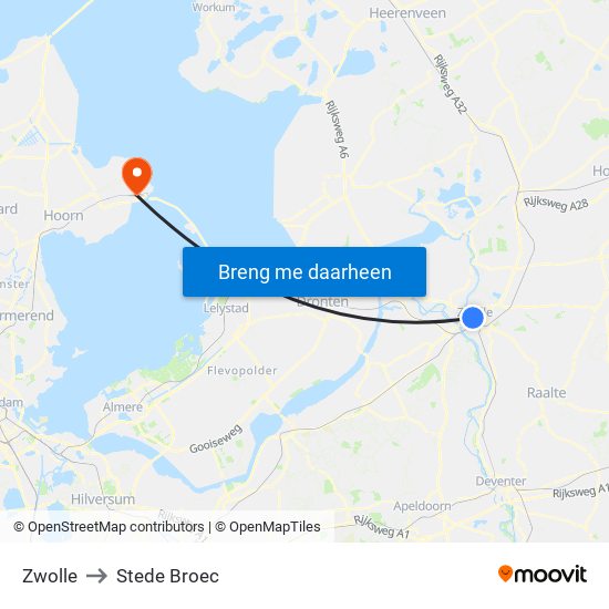 Zwolle to Stede Broec map