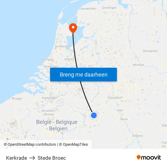 Kerkrade to Stede Broec map