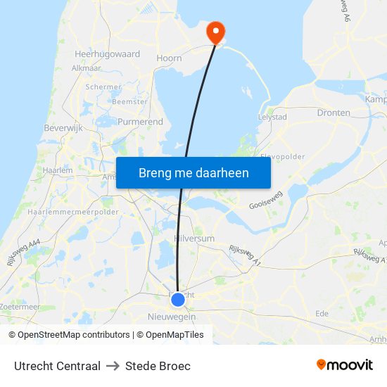 Utrecht Centraal to Stede Broec map