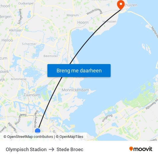 Olympisch Stadion to Stede Broec map