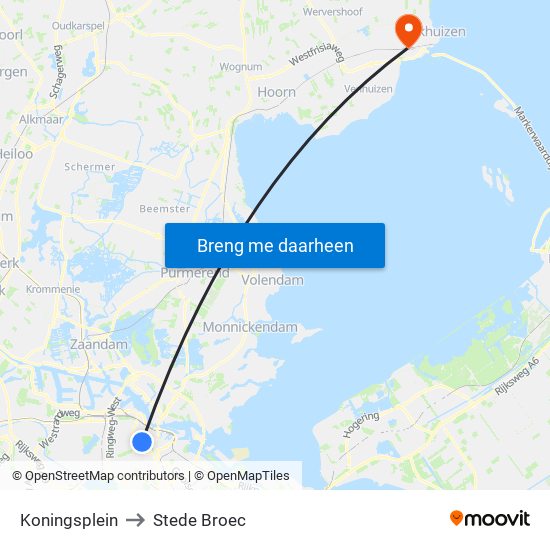 Koningsplein to Stede Broec map